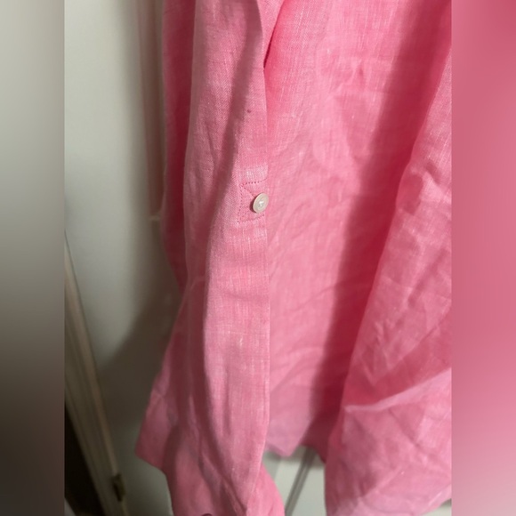 Talbots 100% Linen Roll-Tab Sleeve Popover in Cross Dye Pink 3XL - Picture 4 of 6
